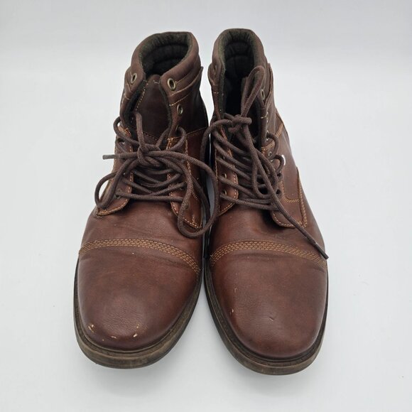 Mens Brown Lace-Up Ankle Boots Size 10.5 Leather Casual Durable Shoes - Picture 7 of 9